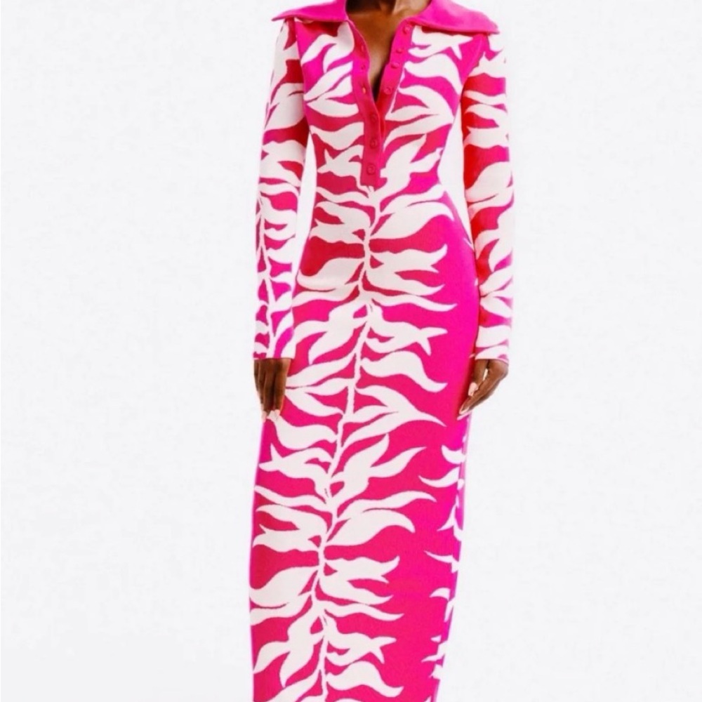 Hanifa Soraya Pink and White Long Sleeve Dress